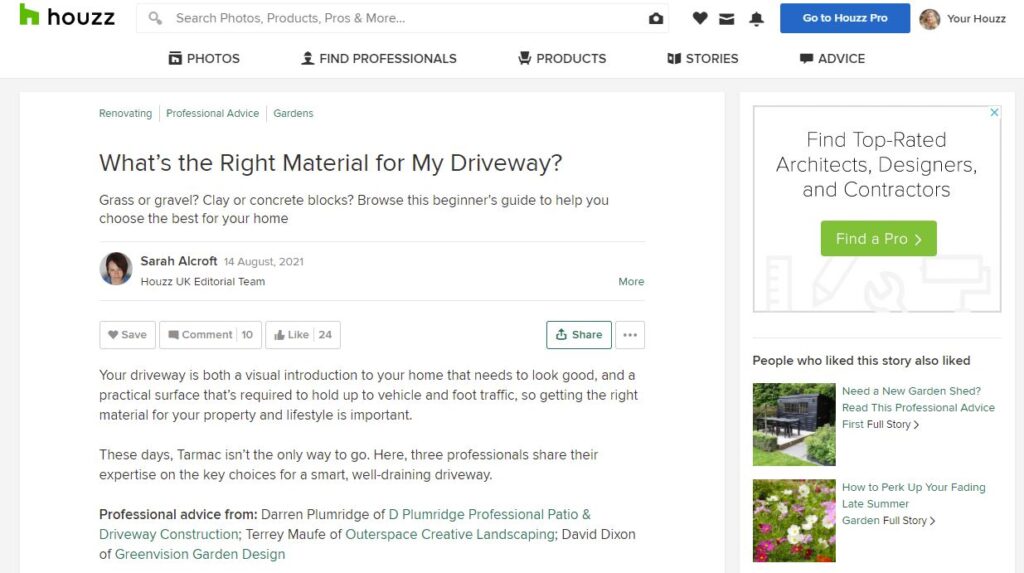 Houzz Driveway Material Advice August 2021 Outerspace